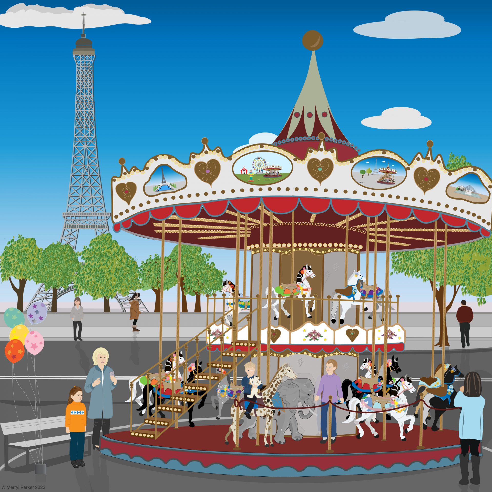 'Carousel in Paris (Digital - Vector)' by Merryl Parker